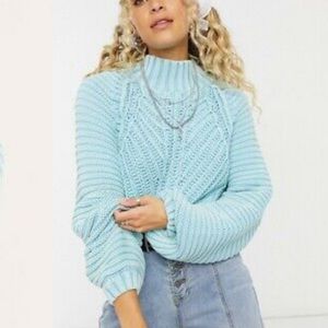 fp sweetheart mock/high neck chunky sweater